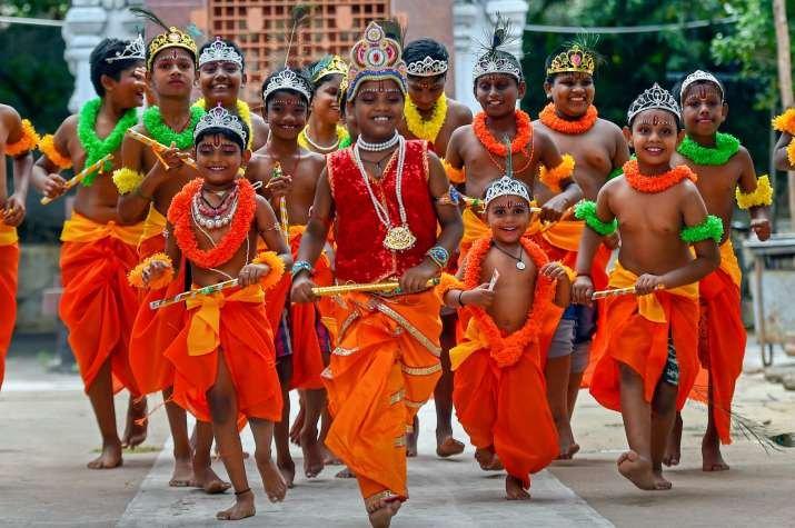 Children dressed as Shri Krishna