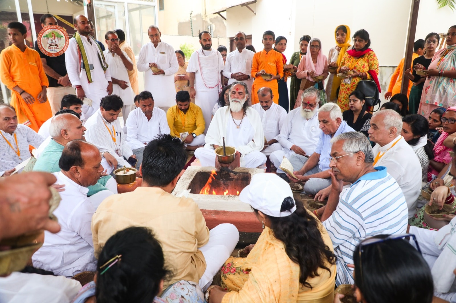 Sacred Yagya altar with a ceremonial fire (Havan Kund)